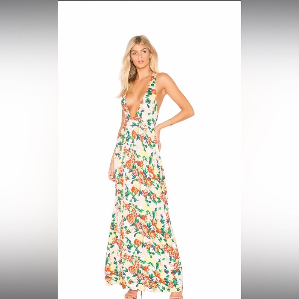 Cotton floral maxi dress with stretch